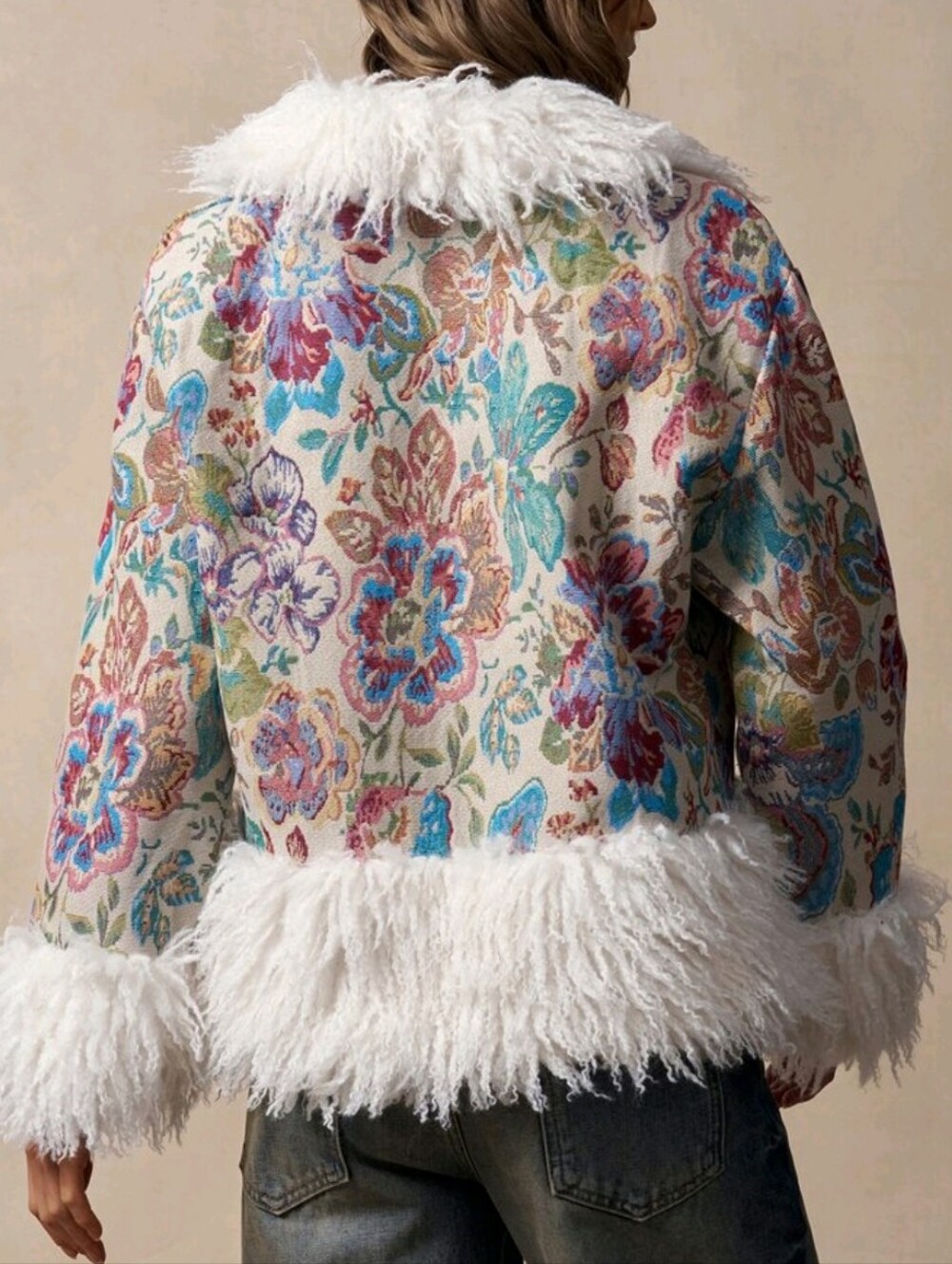 Women's Jacquard Patchwork Fuzzy Long Sleeve Loose Fashion Jacket - Picture 6 of 9